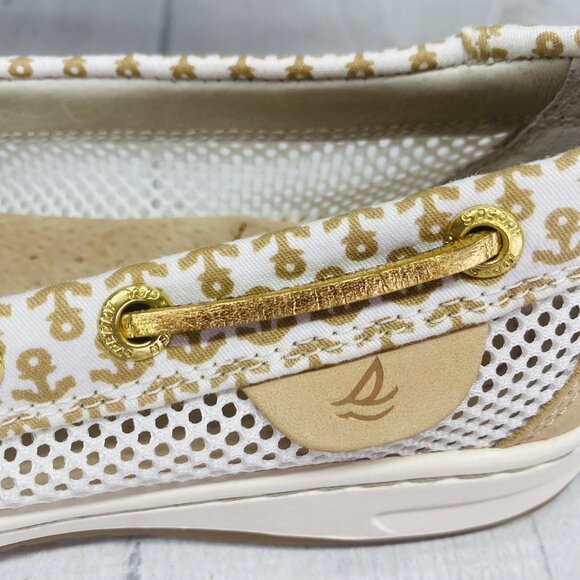 Sperry Top Sider Women Anchor Print 61428 Beige Leather Mesh Boat Loafer Sz 6 M - Picture 13 of 15